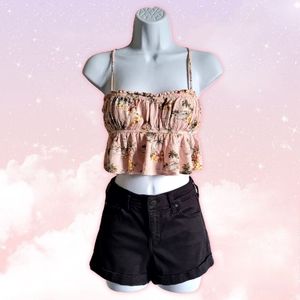 Light Pink Tropical Island Print Spaghetti Strap Cami Crop Top